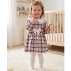 KWD05: Baby Girls Pink Tartan Bow Dress With Lace Trim & Lining (0-4 years, Made in UK)